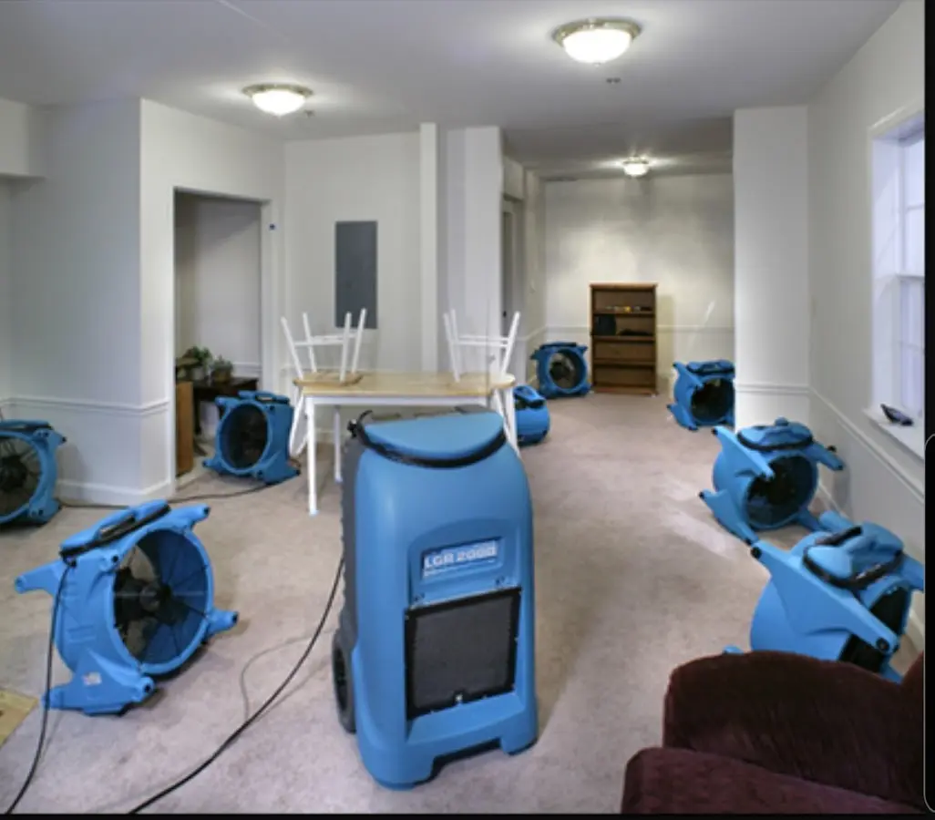 Air movers and dehumidifier setup for Water Damage Restoration in Vinton